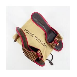Louis Vuitton Vintage Tricolor Damier Calf Hair Bow Slide Mule Sandals EU 39.5